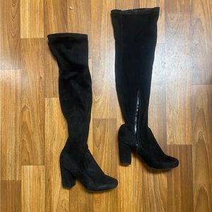 High Heel Black Suede Knee High Boots